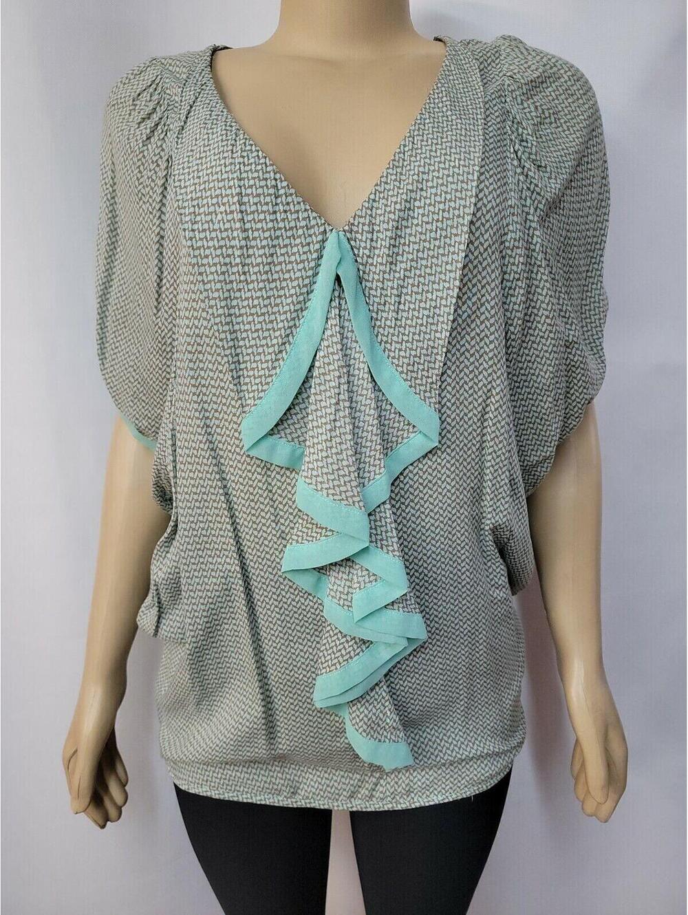Janet Paris Draped Front Ruffles Women's Blue/brown tank Top Blouse Size S #C